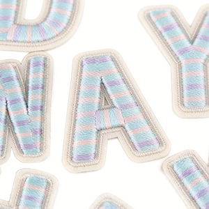 Custom Embroidered Alphabet Letter Patch Iron-on Fabric Badge Pastel Striped Initial Applique for <b>Hats</b> Clothes Bags - Product Image 2