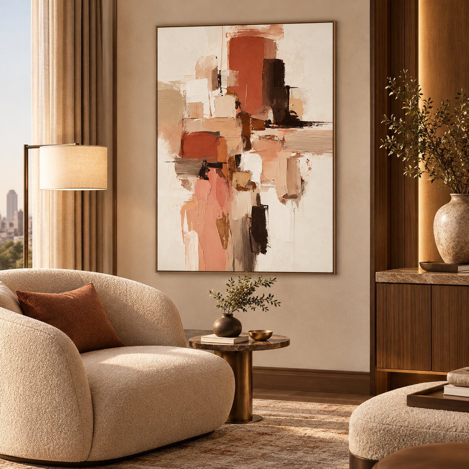 Terracotta Peach Abstract Oil Painting on Canvas Hand Painted Textured ...