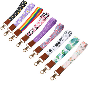 Custom Eco-Friendly Soft Polyester Leather Keychain Wrist Strap Hook Sublimation/Silk Screen Printing Customizable Short Lanyard