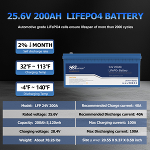Batterie LiFePO4 GSP 24V 200Ah 5120Wh, pack de batteries au lithium pour système solaire, UPS, camping-car, bateau, voiturette de golf, applications marines, alimentation de secours domestique - Product Image 6