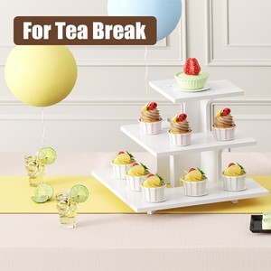 Oy-Pvc Desktop Display <b>Stand</b> 3 Tier Square Cake Rack For Birthday Party Food Dessert Beverage Display - Product Image 4