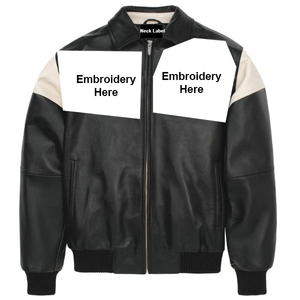 Mens Black Pu Leather Bomber Jacket Color Front Zipper Casual Autumn Style - Product Image 3