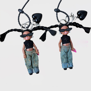 Porte-clés Joyson 2026 style Y2K en jean noir avec breloques cœur noir pour poupée, jolis porte-clés pour clés de voiture pour femmes - Product Image 1