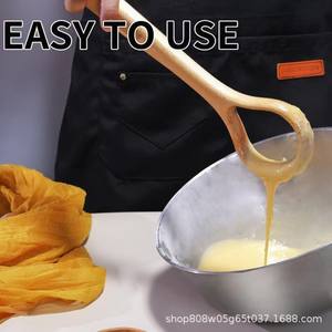 Batidor de masa de madera para hornear, repostería, masa para pasteles, batidor manual de madera maciza, color natural, herramienta de cocina duradera - Product Image 3