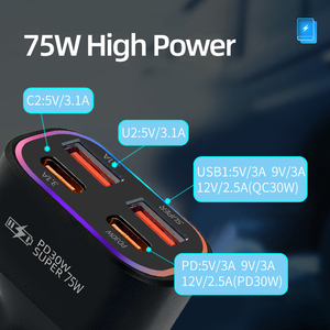 Chargeur de voiture intelligent P69 avec port USB Type-C PD 75W, charge rapide QC3.0 - Product Image 5