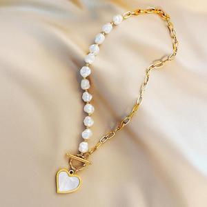 18K PVD mạ Vàng 316L thép không gỉ trang sức thời trang trái tim chuyển đổi Clasp kẹp giấy chuỗi giả ngọc trai dây chuyền cho phụ nữ - Product Image 2