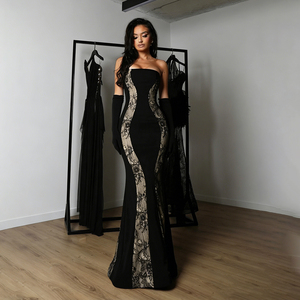 Vestido Tubo Elegante de Moda para Mujer, con Encaje, Estampado, sin Tirantes, con Mangas Desmontables, Ajustado, para Fiesta o Noche - Product Image 2