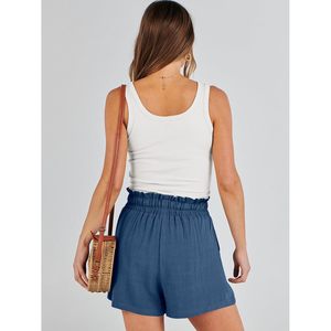 FOXA Pantalones cortos de lino para mujer, de verano, de cintura alta, con cordón, holgados, de pierna ancha, informales, para vacaciones en la playa, con bolsillos - Product Image 5