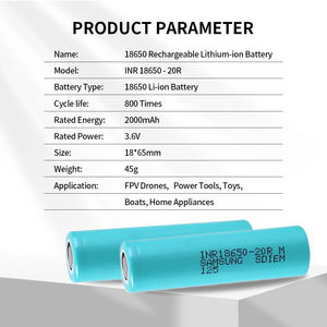 한국 오리지널 삼성 18650-20R 3.7V 2000mAh 고방전 리튬이온 LiCoO2 양극 1200 사이클 원통형 충전식 배터리 - Product Image 2