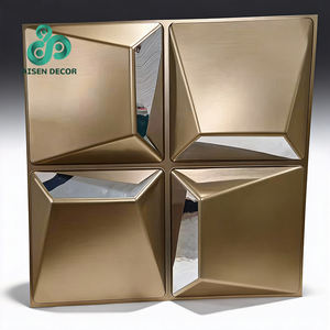 لوحة جدارية ثلاثية الأبعاد بنمط هندسي من البي في سي مقاس 500×500 ملم بتشطيب مرآة ذهبية مقاومة للحريق ومضادة للماء ذاتية اللصق لسهولة التركيب وتصميم عصري - Product Image 2