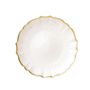 Plato de Vidrio Esmaltado con Borde Dorado de 13 Pulgadas, Ecológico, con Forma de Flor, Estilo Minimalista para Decoración de Bodas y Fiestas - Product Image 1
