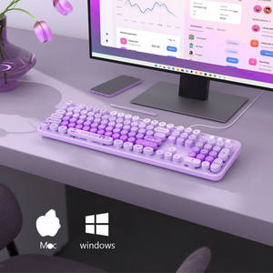 Ergonomic USB 3.0 Plug Play Wired Keyboard 104 Keys Full Size Numeric Keypad Coloful Retro Round Cute <b>Keycaps</b> for WinXP/7/8/10 - Product Image 2