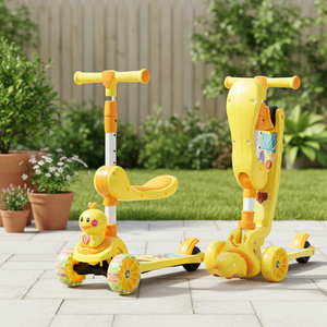Nuovo Modello Mishore Monopattino 3-in-<span class=keywords><strong>1</strong></span> per Bambini, Pieghevole per Uso Esterno, Struttura in Plastica, Sedile Regolabile in Altezza, Avvio con Un Solo Pulsante - Product Image 2
