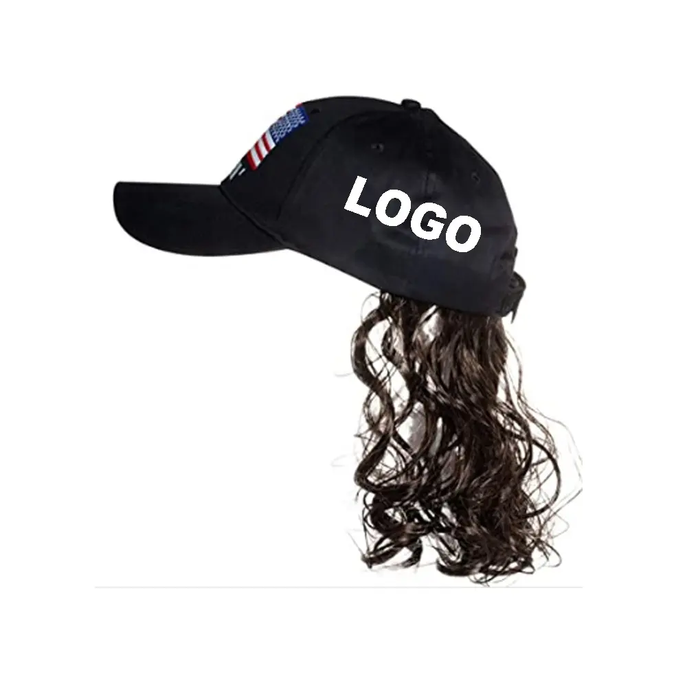 Factory direct sale Novelty Adjustable Trucker Hat with Mullet wig
