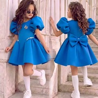 Robe de princesse pour petite fille avec nœud papillon et manches bouffantes, tenue de fête d'anniversaire