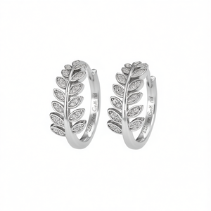 Orecchini a Cerchio E2376 Placcati in Oro 22k con Zirconi Marquise, Design Classico a Motivo Vegetale per Uso Quotidiano - Product Image 1