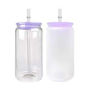 Meilleures ventes : Verre canette de bière sans BPA, transparent, pour soda et jus, avec couvercle en plastique pour sublimation blanche - Product Image 2