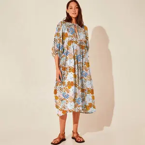 Falda corta de manga corta de cintura alta holgada de estilo de diseño de hoja de loto para mujer 2024 nuevo vestido de vacaciones de cuello redondo informal