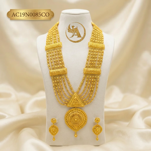 Dubai Wedding Style Pyramid Design Statement Necklace with Earrings Brass Fashion Jewelry 24k Gold Plated - Product Image 1