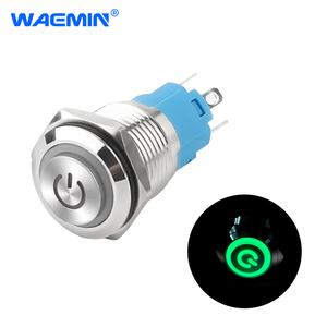 IP65 saklar tombol tekan logam bercahaya Level tahan air 16mm kepala tinggi mengunci sendiri dengan saklar tombol tekan cahaya hijau daya - Product Image 1