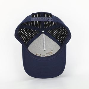 Custom <b>Men</b> 5 Panel <b>Navy</b> Blue Embroidery Logo Perforated Laser Cutting Hole Drilled Baseball Hat,Waterproof Sport <b>Cap</b> - Product Image 6