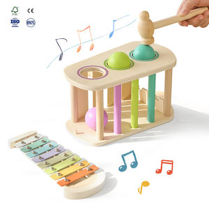 Kayu anak-anak teka-teki tekan bola piano 2-in-1 mainan bayi warna sensorik kognisi tangan mata instrumen perkusi koordinasi - Product Image 6