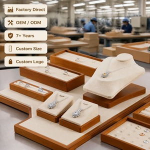 WEIMEI Cream Velvet Wood & Leather <b>Ring</b> Trays <b>Necklace</b> Bust Earring Trays for Boutique Jewelry Store Counter Jewelry Display Set - Product Image 4