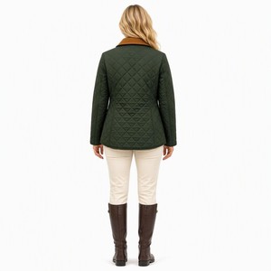 Blazer Acolchado Estilo Campestre Británico para <span class=keywords><strong>Mujer</strong></span>, 280GSM, Cuello de Pana, Botones de Latón, Logotipo Personalizado OEM, Venta al Por Mayor - Product Image 3