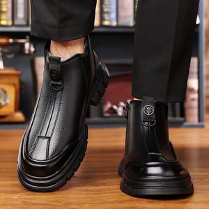 รองเท้าบูทหนังบุขนแกะสำหรับฤดูหนาวของผู้ชาย พื้นรองเท้าหนา กันลื่น รองเท้าลำลองสำหรับพ่อวัยกลางคนและผู้สูงอายุ - Product Image 4