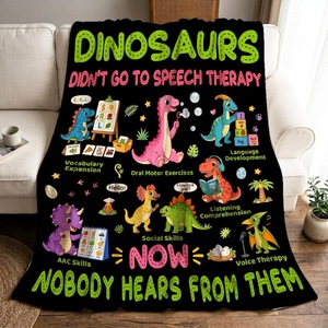 Black Speech Therapy Dinosaur Scene Flannel <b>Blanket</b> Throw <b>Blanket</b> Nap <b>Blanket</b> Lightweight Breathable <b>for</b> Winter Warmth OEM ODM - Product Image 2