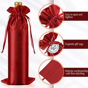 Custom Satin Wine Gift Bags with Drawstring Embroidered Silk Jewelry Packing Pouch for Promotion