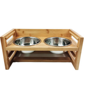 Mangeoire en bambou à hauteur réglable OEM avec bol surélevé rectangulaire en céramique pour chat Gamelle écologique pour chien et chat - Product Image 4