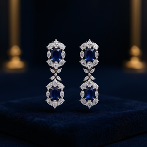 Boucles d'oreilles pendantes bleu saphir pour femme, motif floral classique, cristal taille marquise, strass en alliage, bijoux de mariage - Product Image 2