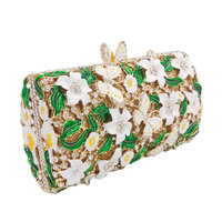 Tas Tangan Clutch Bunga Mewah Berhias Batu Rhinestone, Enamel Tetesan Minyak, dan Kristal Berlian untuk Pesta Malam