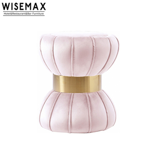 WISEMAX FURNITURE Tabouret moderne rond en velours bleu avec accessoires dorés <span class=keywords><strong>Pouf</strong></span> en tissu pour salon pour appartement - Product Image 1