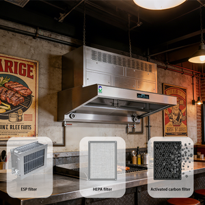 Сверхмощный коммерческий кухонный вытяжной вытяжка без вытяжки с водной пленкой, ESP, HEPA активированный уголь для рециркуляции в помещении - Product Image 1