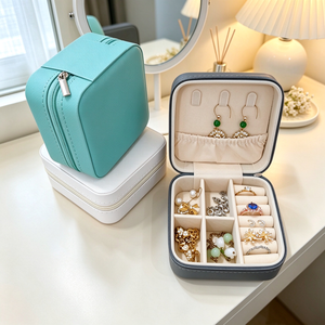 Boîte à bijoux pour femmes en cuir PU de luxe, étui de voyage portable avec fermeture à glissière pour organiser les bijoux - Product Image 5