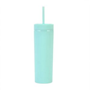 Tasse en plastique réutilisable à double paroi de 16oz de couleurs mélangées Bouteilles d'eau rondes en plastique avec paille et couvercles - Product Image 6