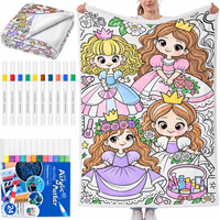 Couverture à colorier en gros pour filles, motif princesse mignonne, à faire soi-même, avec marqueurs, douce et chaude, pour lit, canapé, décoration intérieure, cadeau pour enfants et filles