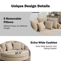 Fauteuil rond surdimensionné de luxe au design moderne pour salon, fauteuil barillet en chenille avec 5 coussins