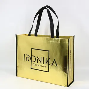 Custom Logo Printing Luxury Gold Metallic Gift Laser Non Woven Bag Reusable Tote Shopping Bag