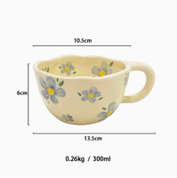 Taza de Porcelana con Diseño Floral y Asa, con Bandeja, Apta para Microondas y Lavavajillas, Ideal para Regalos