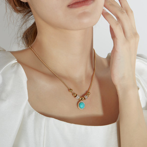 Nhà Máy Acrylic thép không gỉ cubic <span class=keywords><strong>zircon</strong></span> chuỗi phụ nữ Vòng cổ sáng bóng Vòng đá Mặt dây chuyền PVD dây chuyền vàng trang sức cho cô gái - Product Image 4