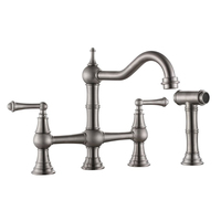 Robinet de cuisine en or brossé de style européen, 4 trous, double poignée, robinet de cuisine à pont en laiton avec pulvérisateur latéral