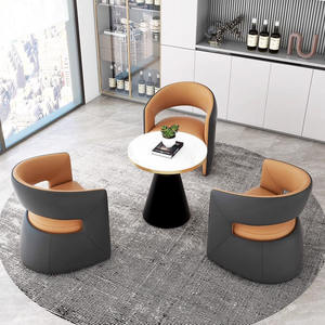 Office <b>Sofa</b> <b>Set</b> With Round Table Pu Leather High Density Sponge Comfortable For Reception Meeting Space - Product Image 3