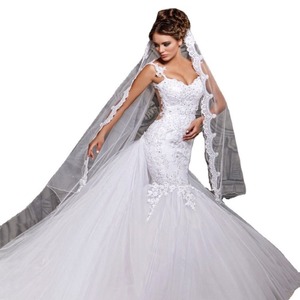 Mermaid <b>Wedding</b> <b>Dress</b> V-Neck Embroidered Organza Tulle White Ivory Vintage Style 2026 Evening Gown - Product Image 5