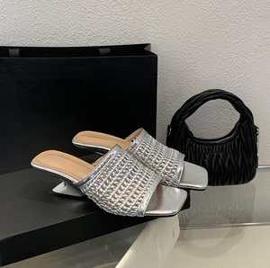 Sexy Roman Knitted Mesh Hollow <b>Half</b> Slippers Women Shoes 2025 Summer Wedges Sandals Pumps Zapatos De Mujer High Heels - Product Image 3