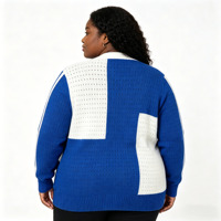 Ensemble tricoté deux pièces style universitaire pour femme grande taille, collection automne-hiver, avec cardigan à col en V boutonné et pull brodé à empiècements de couleur