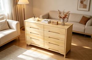 Commode scandinave en chêne massif à 8 tiroirs, meuble de rangement autoportant pour chambre à coucher - Product Image 3