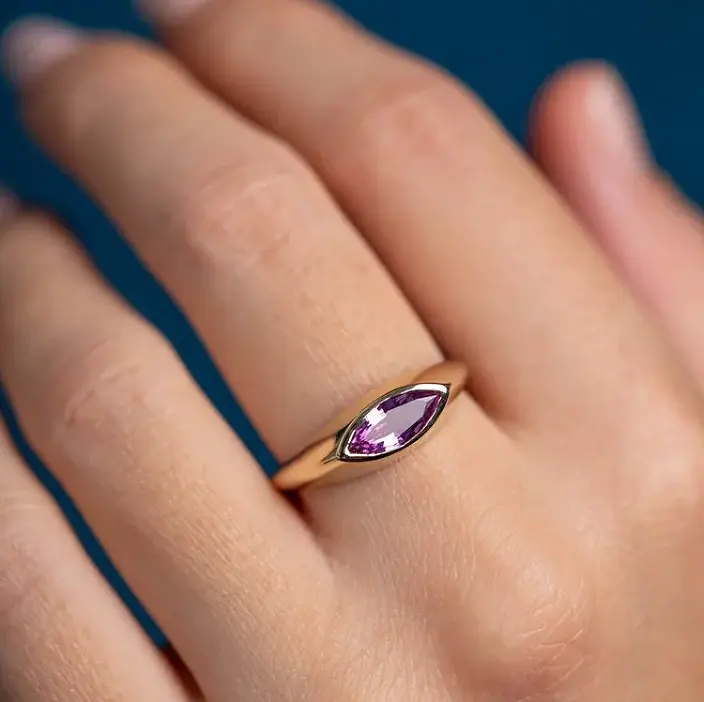 Produk baru 18K berlapis emas 925 perak murni ungu kristal ungu berlian Moissanite Marquis potong cincin pertunangan